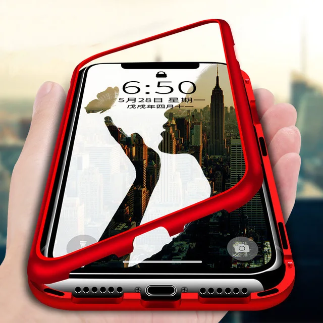 Bakeey 360 металлический чехол с магнитной адсорбцией для huawei Honor 10, защитный чехол из закаленного стекла на заднюю панель s, чехол для Honor 10 - Цвет: Красный