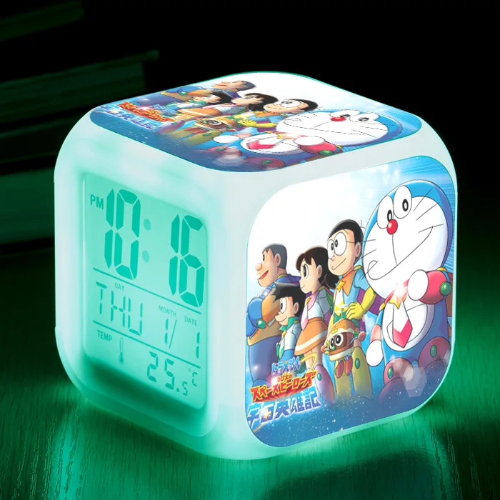 see chart Doraemon мультфильм игрушки прикроватный детский будильник светодиодный Изменение цвета цифровые часы Настольный будильник свет светящийся электронный Reveil - Цвет: see chart
