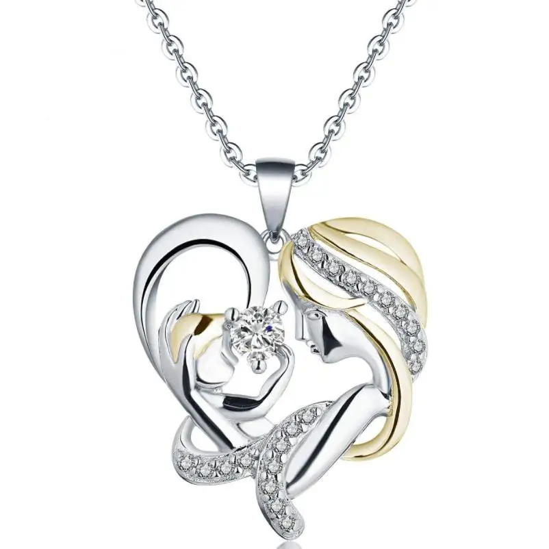 

Mom's love, mother's day heart-shaped zircon necklace mom and baby