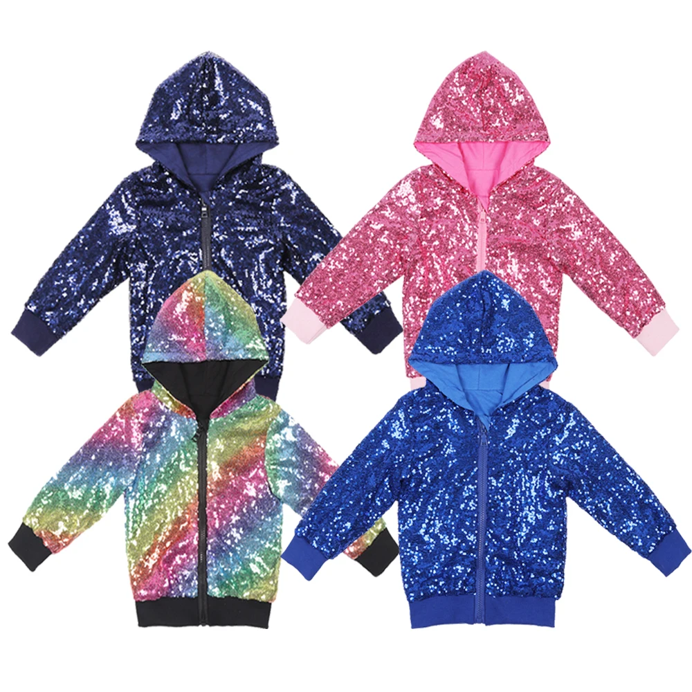 

Clothes Boys Girls Hoodie Jacket Toddlers Cotton Solid Sequin Outerwear Kids Royal Blue Long Sleeve Coat for Spring Autumn