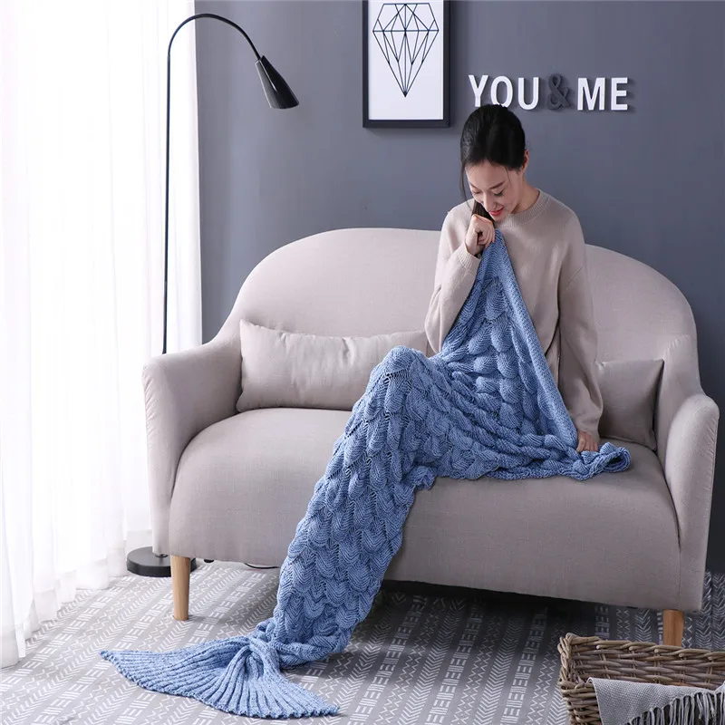 COMFEEL Mermaid Tail Weighted Blanket Hand-knitted Fish Scales Crochet Soft Throws Blankets Sofa Kids Multi-color Sleeping Bag | Дом и сад