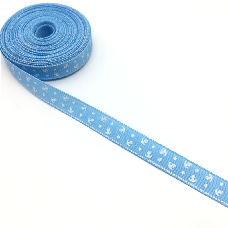 Sky Blue 5 ярдов 3/"(10 мм) печатных корабль якорь Grosgrain лента для пояса подарочная упаковка Рождество Свадебные украшения#111-120 - Цвет: Sky Blue
