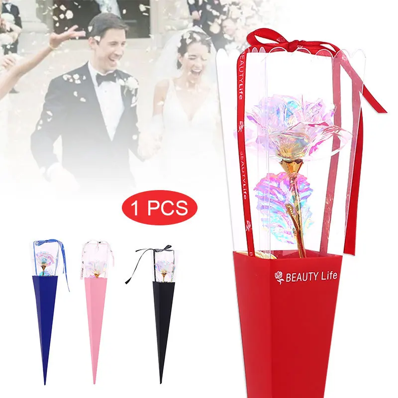 24K цветная Золотая Роза искусственный цветок вечный для вашего любовника свадьба