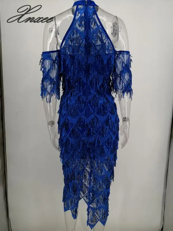 

Women New Formal Dress Slim Pencil Dress Tassel Shiny Sequins Party Dress Lady