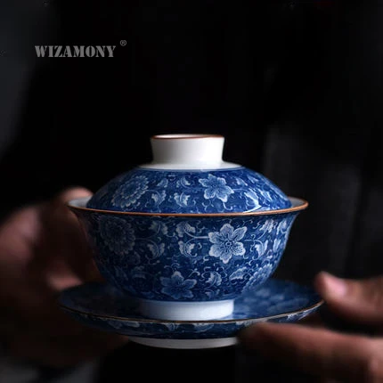 

WIZAMONY чай Chinese jingdezhen Kung Fu Tea set blue and white gaiwan teapot teacups tea sets porcelain teaware Drinkware