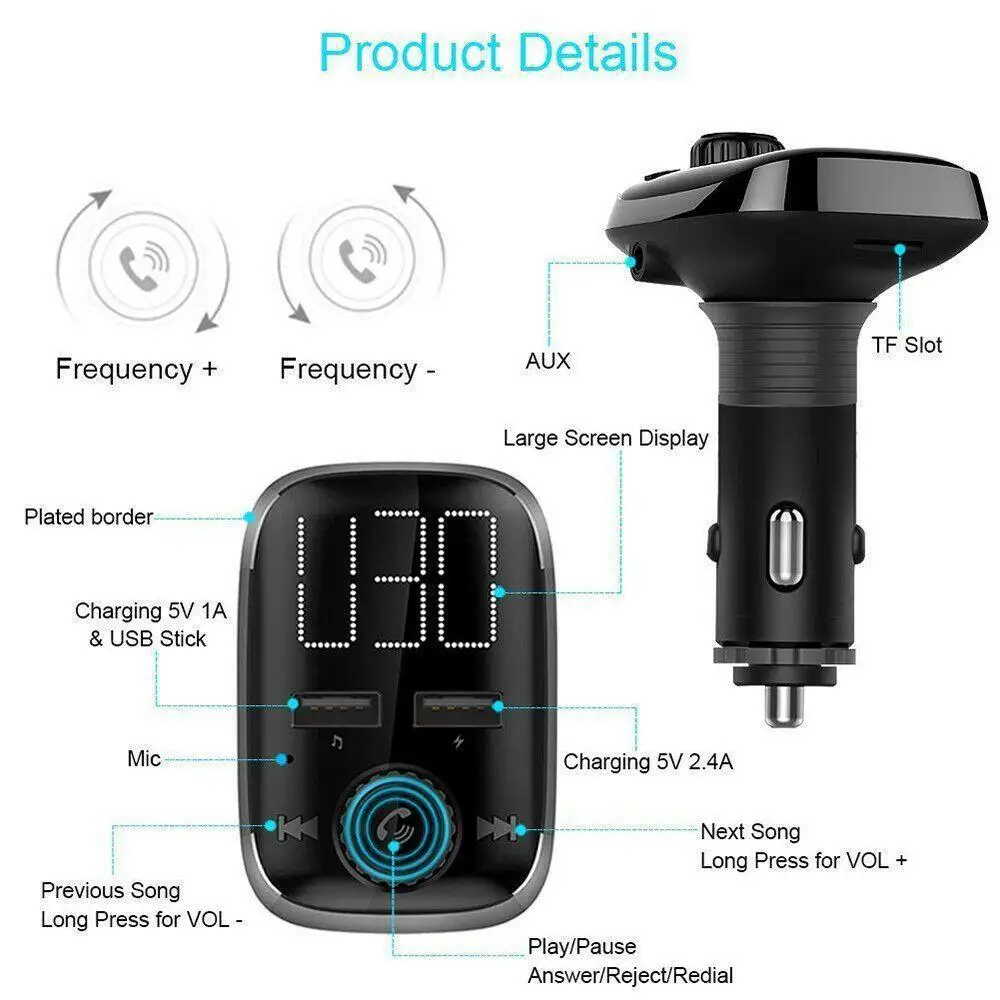 Беспроводной Bluetooth Handfree FM передатчик Aux модулятор Автомобильный комплект аудио MP3