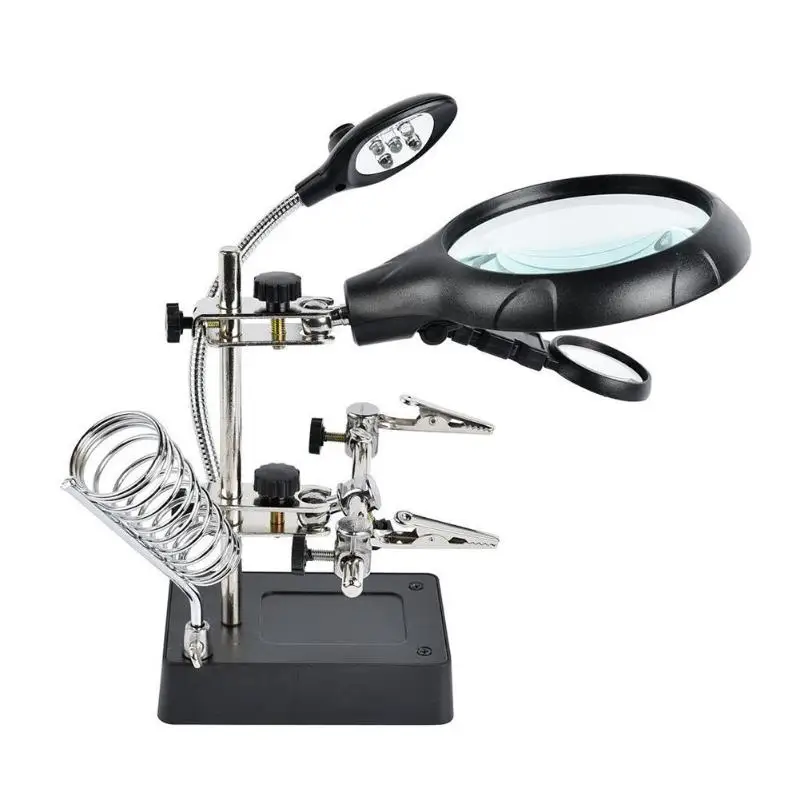 

360 Rotation LED Magnifying Glass Helping Hand Clip Clamp Soldering Iron Stand Magnifier Welding Rework Repair Holder Tools