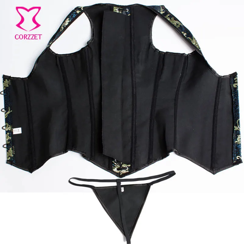 Винтажный Готический корсет для талии с вышивкой золотого/синего цвета под