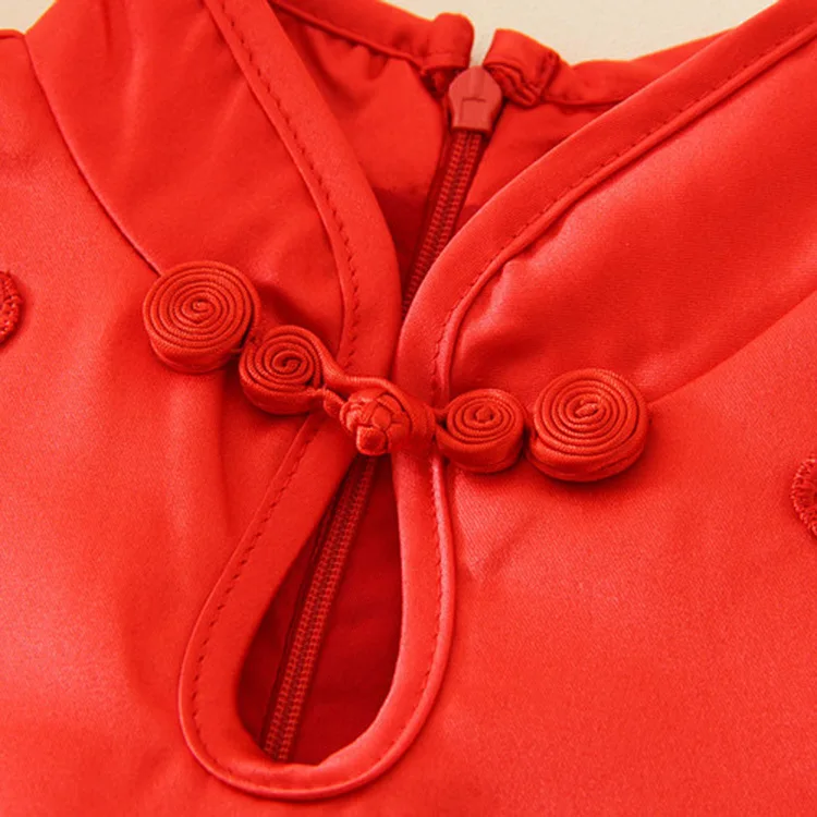 

2021 Children Party Wear Formal Dress Chinese Eleghant Princess Red Wedding Flower Girl Vestido Fashion Kids Clothes SKF164001