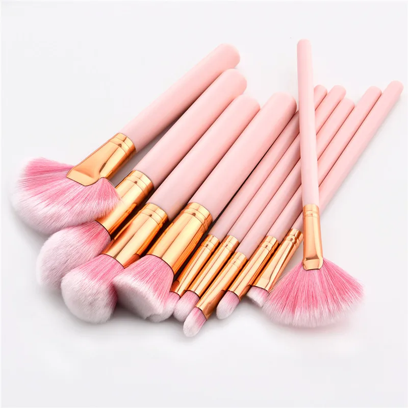 10Pcs Makeup Brushes Set Pink Handle Women Foundation Make up Brush Beauty Tools Kit for Lip Eye Liner Maquiagem T10083