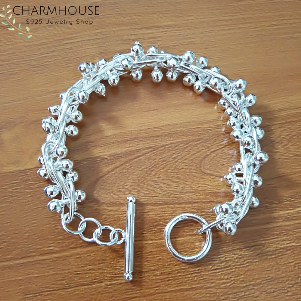 Charmhouse Твердые 925 серебряные браслеты для женщин виноградные бусы цепь браслет на