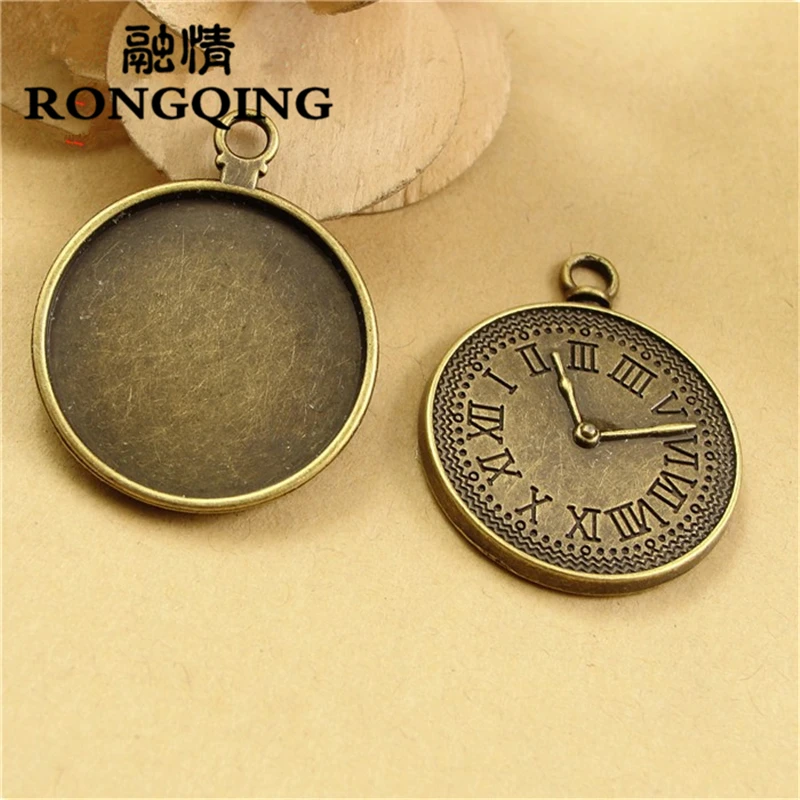 

RONGQING 25mm 50pcs/lot clock round Retro Tray DIY Accessories Wholesale Craft
