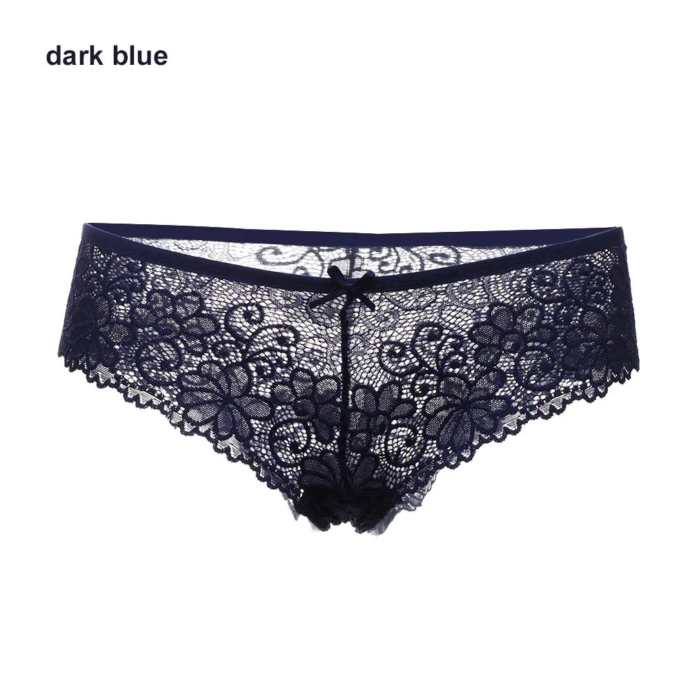 Dark blue 1 шт., женское нижнее белье с низкой посадкой прозрачный, сексуальные кружевные цветочные стринги, открытые трусики, весенне-летняя одежда для сна, 7 цветов - Цвет: Dark blue