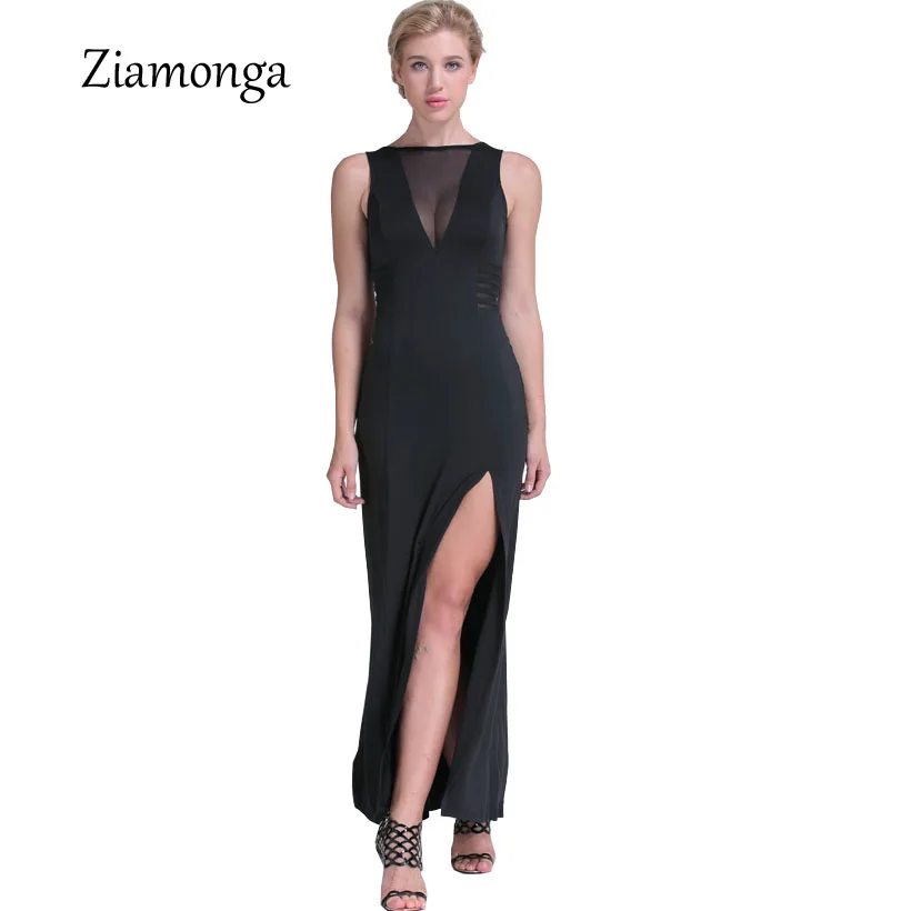 Ziamonga элегантное вечернее длинное платье женское модное черное Сетчатое с