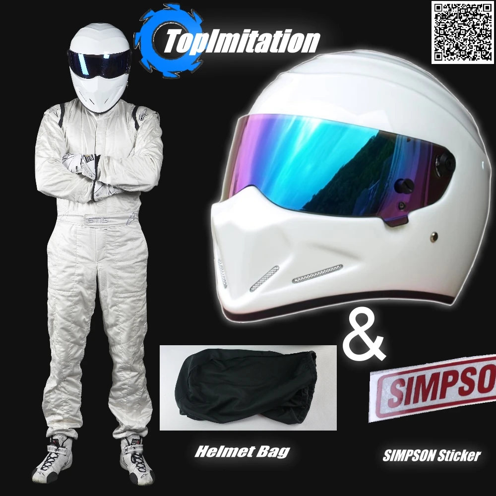 TopGear шлем Стига/мотоцикл картинг гоночный шлем/белый Цвет с Фул козырек + наклейка