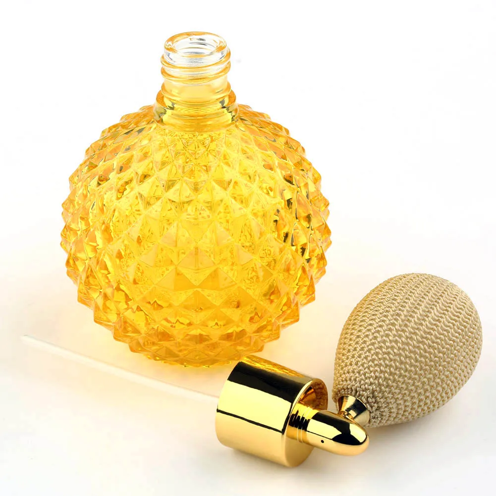 Винтажный хрустальный флакон для духов желтый короткий распылитель