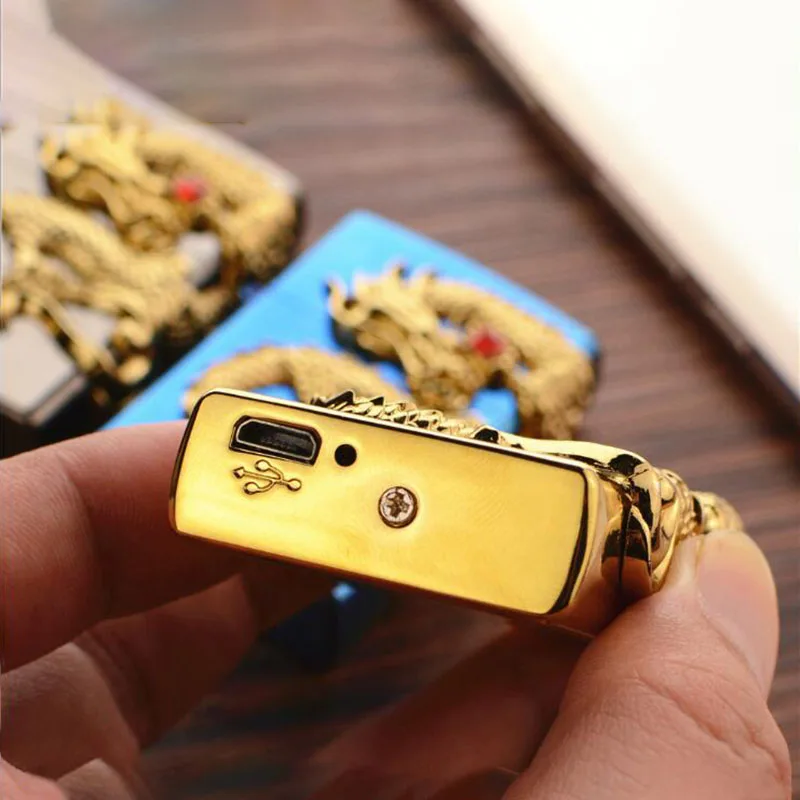Зарядка через usb Двойной Дуговая зажигалка, ветрозащищенная для творческих личностей светильник с драконами человек электрический импульс металлическая зажигалка подарок