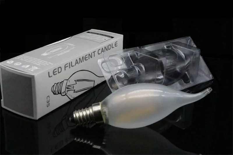 100 PCS Dimmable 2 Вт, 4 Вт, 6 Вт, светодиодный E14 E27 E12 лампы 220 V Светодиодный лампа-свеча с нитью накаливания Ретро Эдисон прозрачный стеклянный светодиодный светильник холодного/теплый белый