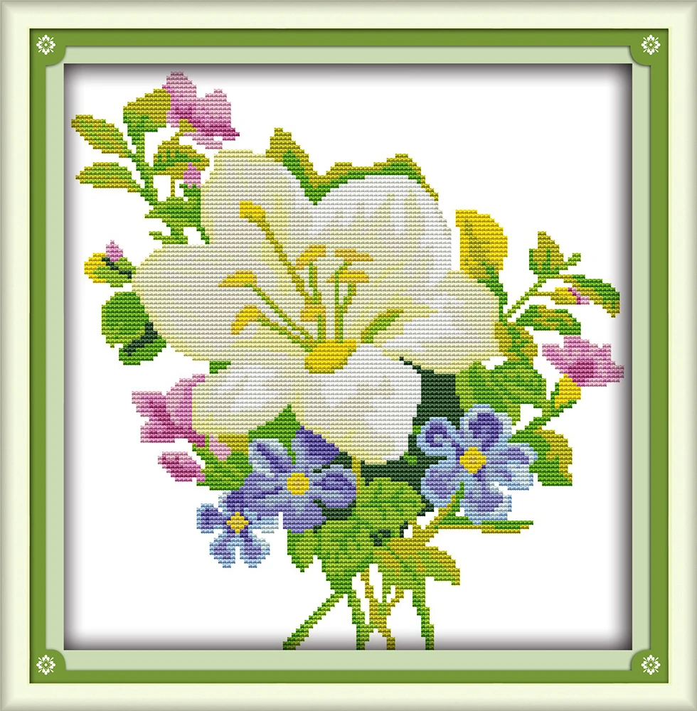 

LiLy Cross Stitch Kits Flowers Printed patterns canvas Living roomEmbroidery Needlework set Easy Cross-stitch 14CT DMC Handmade