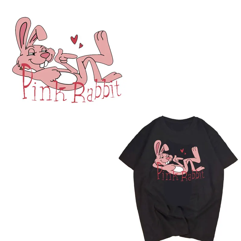 

Clothing for Girl Pink Rabbit Applications Sticker Iron on Patches DIY T-shirt Heat Transfer Vinyl Clothes Applique Dress Badges