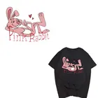 Одежда для девочек розового цвета с изображением кролика приложений наклейка Утюг на DIY Футболка теплопроводная поливинилхлоридная одежда аппликация значок на платье