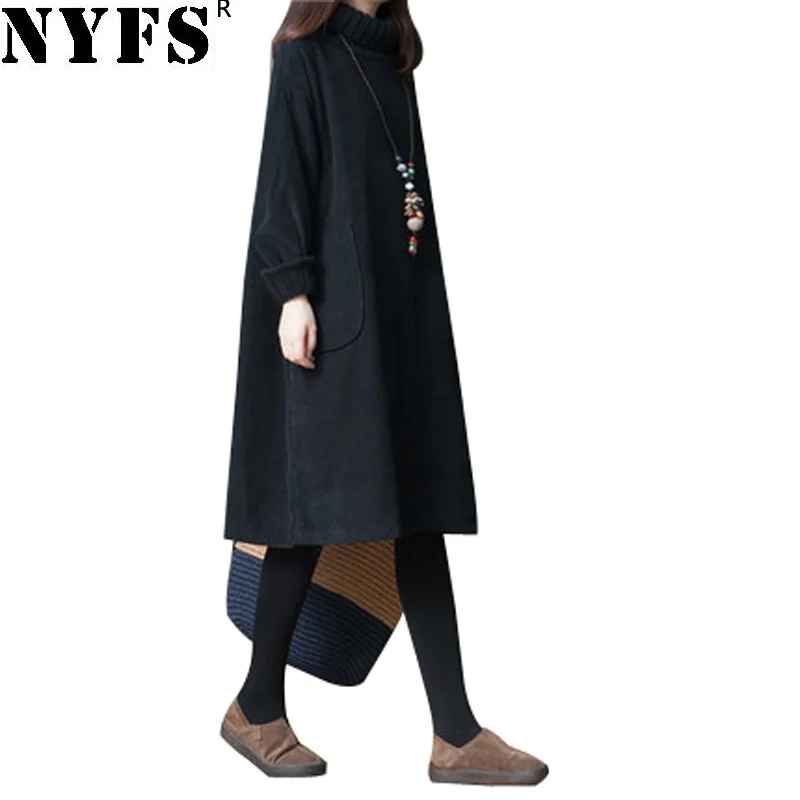 Женское свободное платье NYFS однотонное хлопковое плотное Осень-зима 2020 | Женская