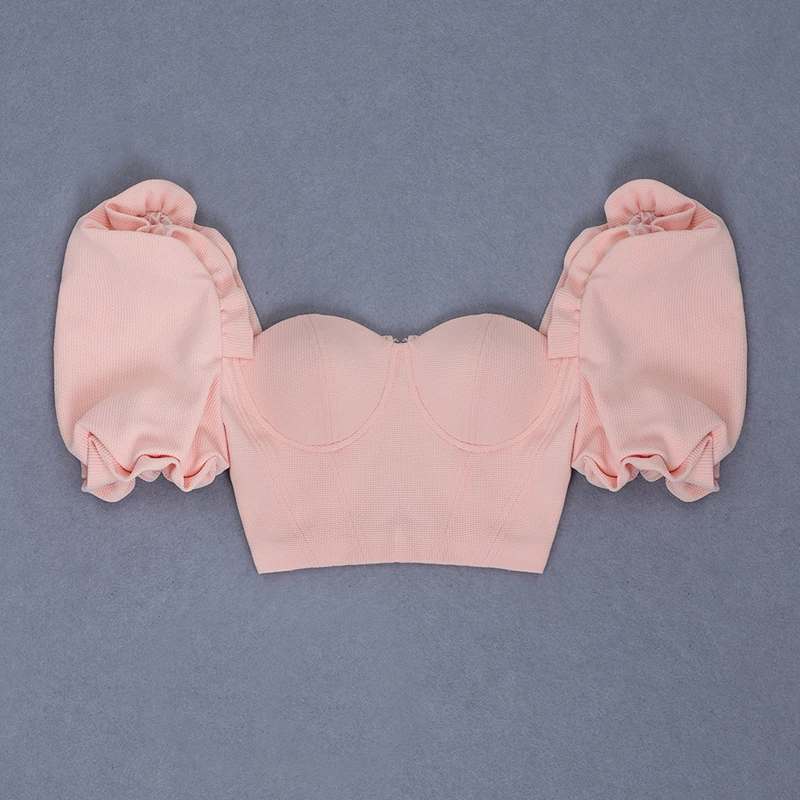 New Style Women Crop Top Pink Puff Sleeve Summer Top Sexy Plus Size Design Casual Outfit Clothing Party Short Tops Wholesal