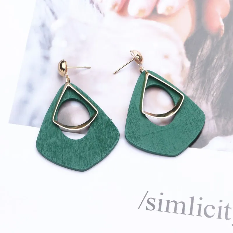 152 Green EK115 корейский стиль модные деревянные висячие серьги для женщин Brincos Висячие Серьги Ретро Геометрические ювелирные изделия массивные вечерние подарки - Окраска металла: 152 Green