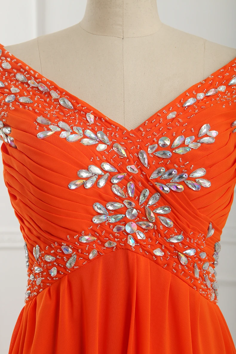 Оранжевый Шифон Линии Длинные Платья Выпускного Вечера 2016 Нестандартного