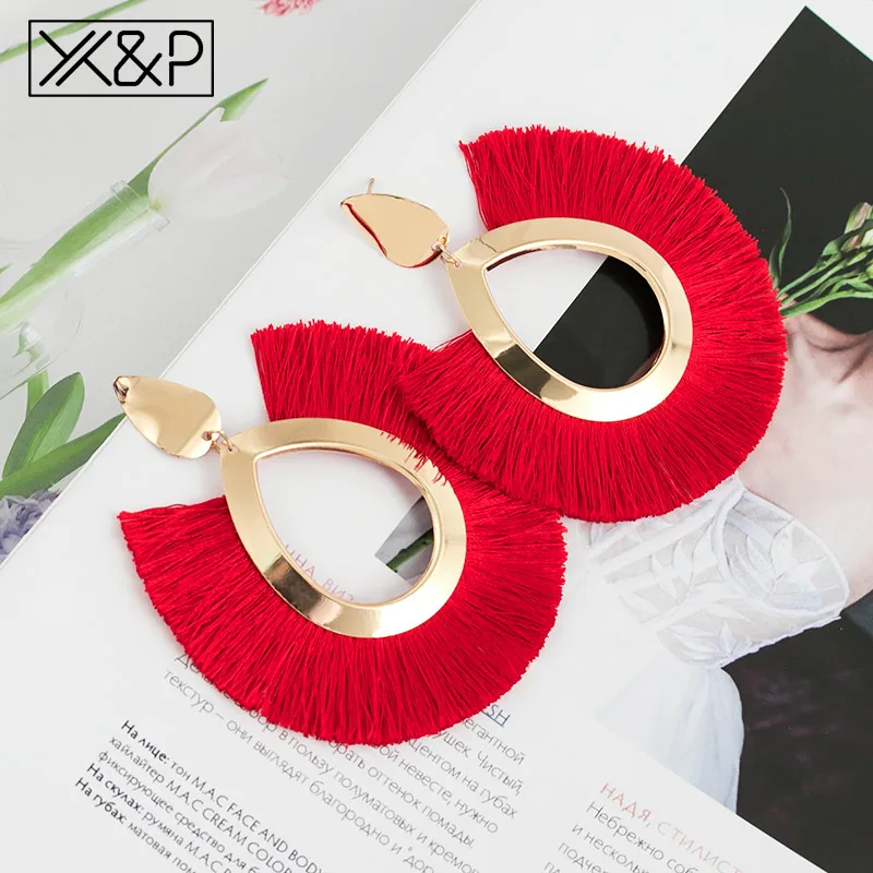 Red 1 X& P модные богемные серьги с большими кисточками для женщин трендовые массивные крупные висячие серьги с бахромой Za Pendientes ювелирные изделия - Окраска металла: Red 1