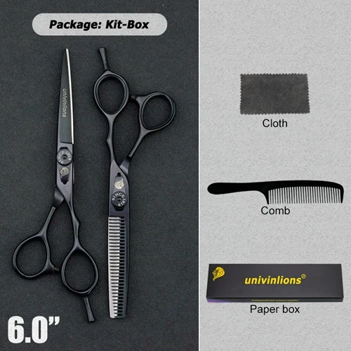6025 Black kit box Univinlions, японская сталь 5,5/6,0, парикмахерские ножницы, Профессиональные парикмахерские ножницы, набор, ножницы для волос, острые ножницы для стрижки волос - Цвет: 6025 Black kit box