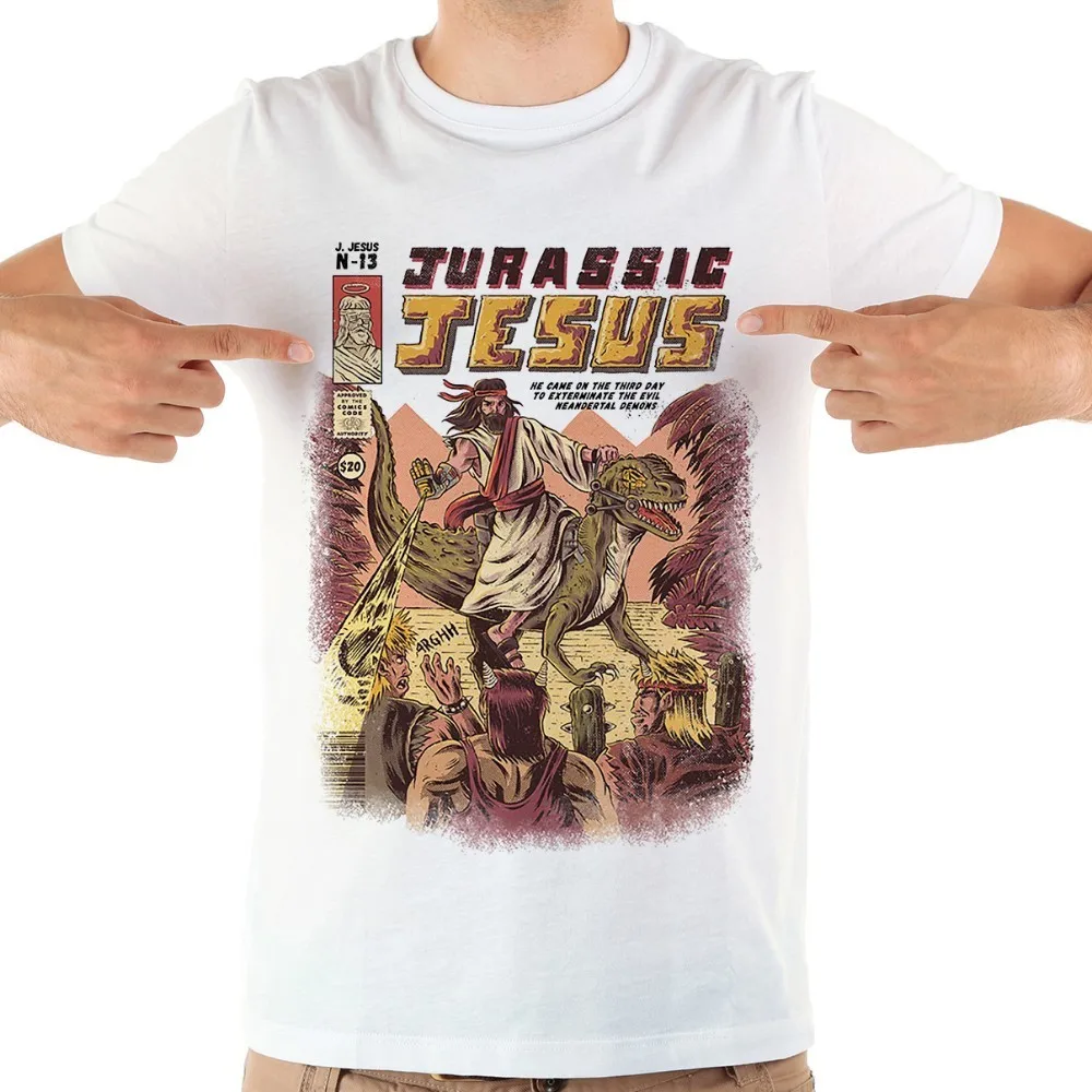 Забавная футболка японского аниме JURASSIC JESUS game летняя новая белая Повседневная