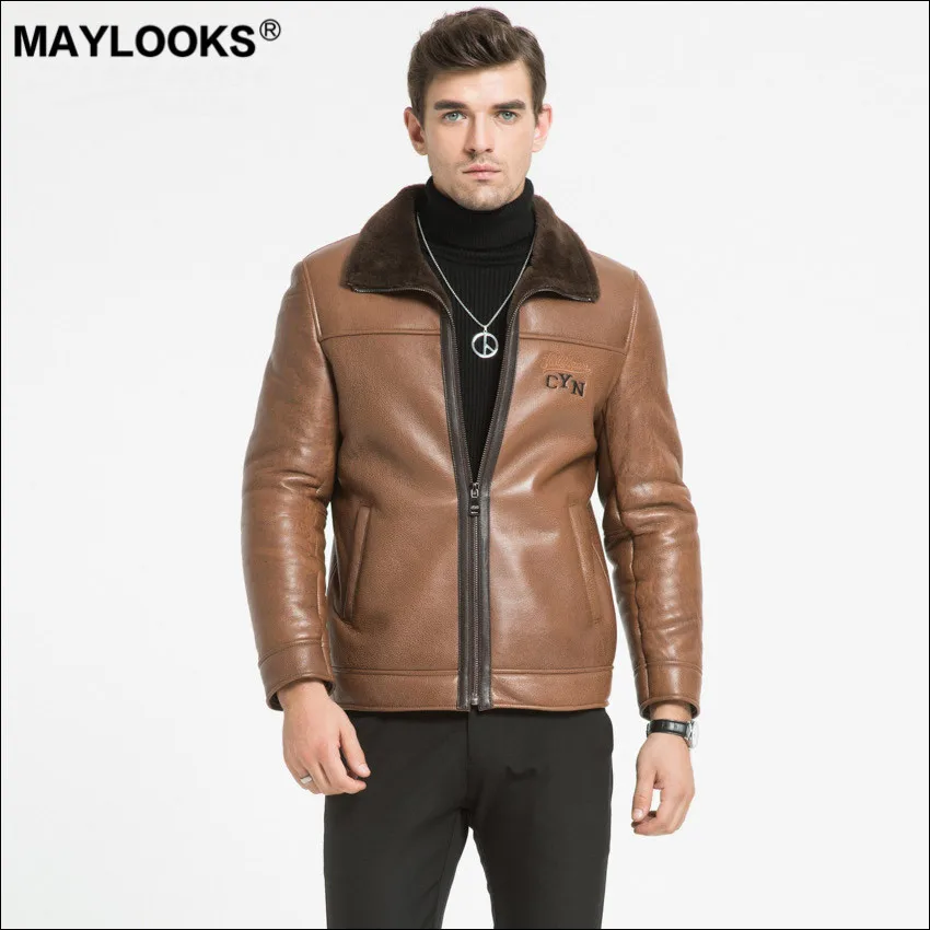 May Looks New Original Ecological Fur in Fall / Winter 2019 Men's Leather Jacket with Vertical lapels WS98 | Мужская одежда