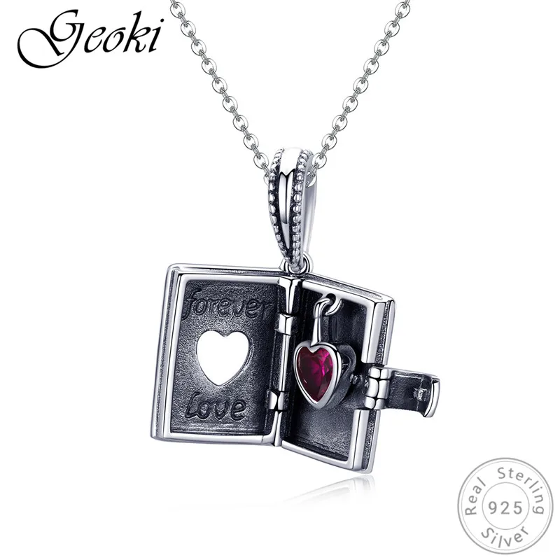 Geoki стерлингового серебра 925 Forever Love письмо книга Подвески fit браслет Pandora коробка сердце бусинами Цепочки и ожерелья Подвеска DIY