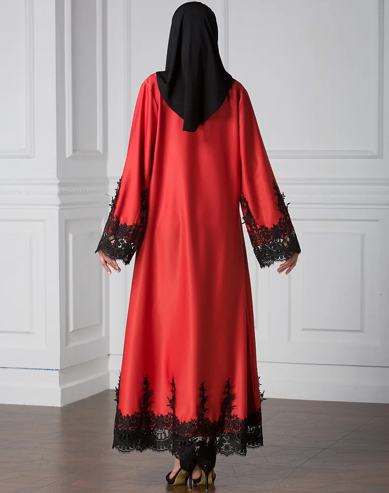 Арабский кардиган мусульманское платье абайя однотонное кружевное в пол