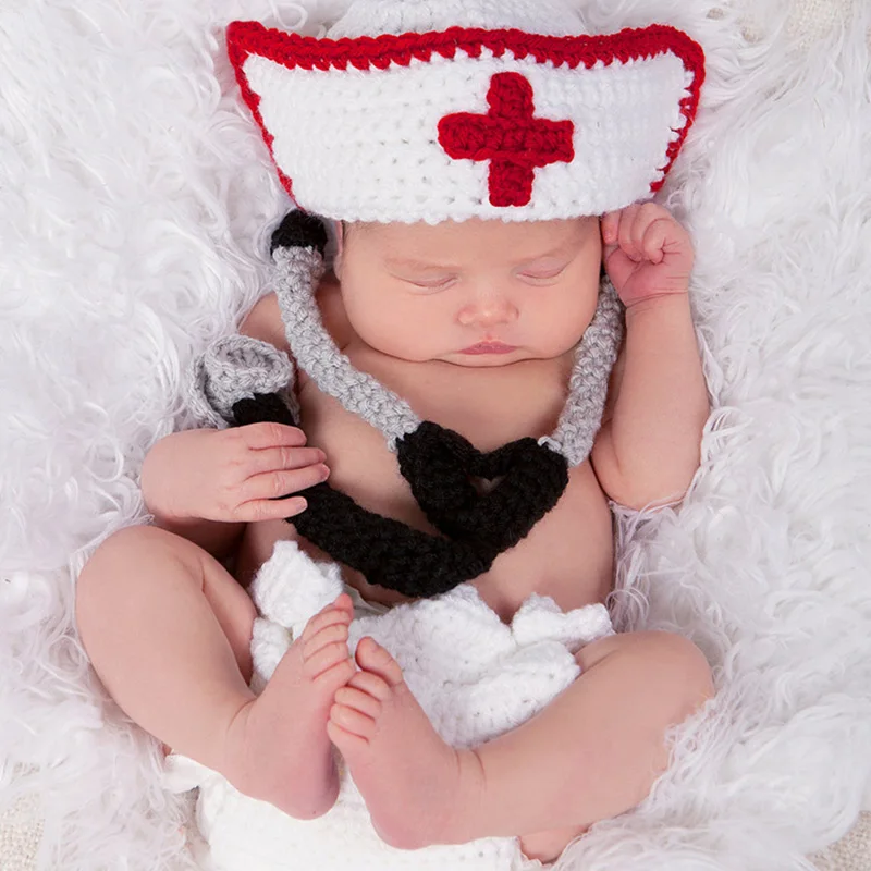 Latest Baby Boys Doctor Costume Infant Baby Crochet Photography Props Newborn Doctor Outfits Photo Props Clothing
