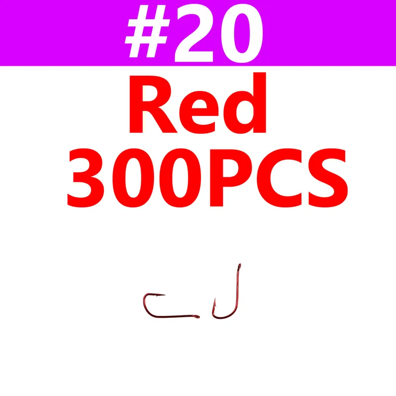 size20 red 300pcs 300 шт. Тонкий крючок с колючей проволокой для сухого завязывания мух, маленький крючок для ловли мух, красный, золотой цвет, крючки для ловли мух, тенкра, рыболовные крючки для форели - Цвет: size20 red 300pcs