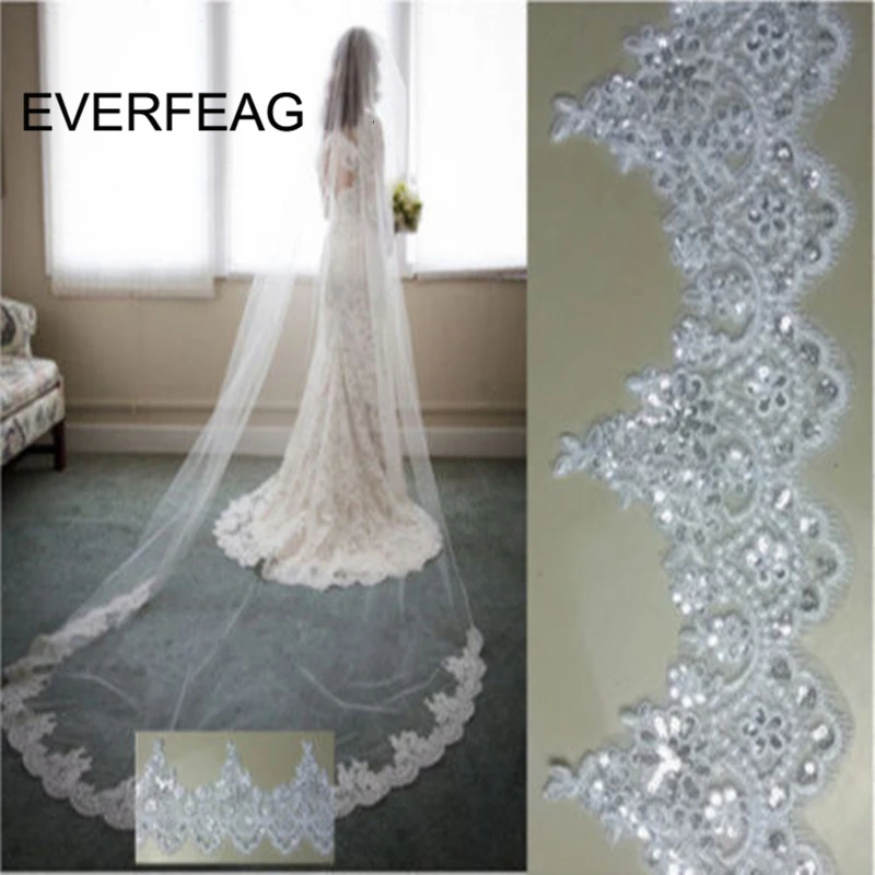Свадебная вуаль для собора 3 м белый слоновая кость двухслойная кружевная фата с