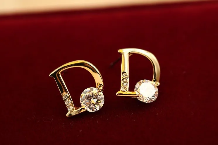 Star models big D word letter zircon earrings|earring accessories|earring casezircon stud earrings |