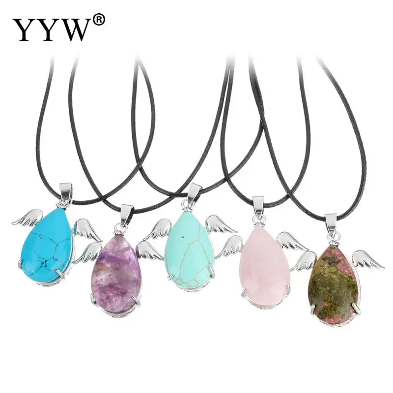 Натуральное ожерелье с драгоценным камнем из ПУ кожи и латуни 2lnch удлинителем