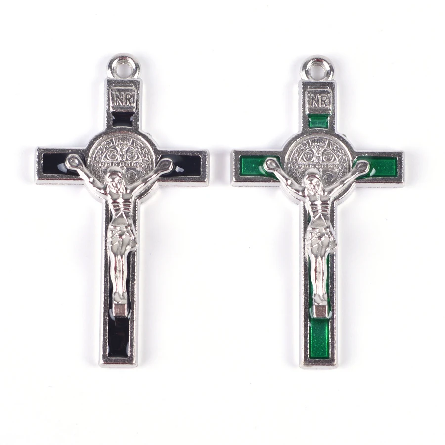 Large Black Green St Benedict Crucifix Pendant 53*29 mm | Украшения и аксессуары