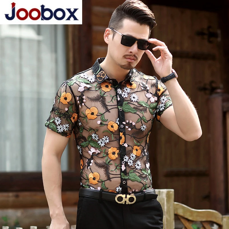 Camisas masculina Сексуальная мужская открытая кружевная Цветочная одежда мужские