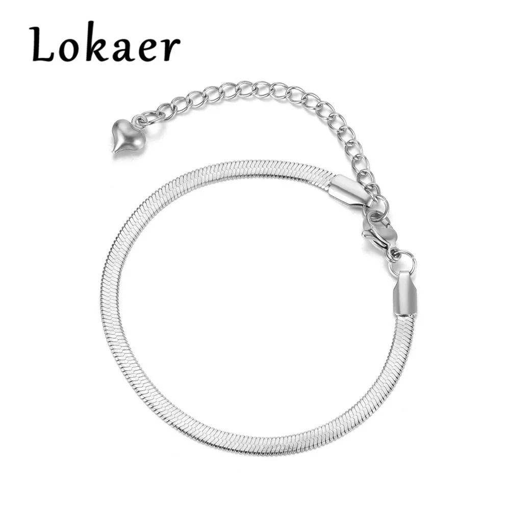 Lokaer, Новое поступление, образец ювелирных изделий из нержавеющей стали, цепочка в виде змеи, тонкий браслет, розовое золото/золото, подарок на Рождество, B18075 - Окраска металла: Silver