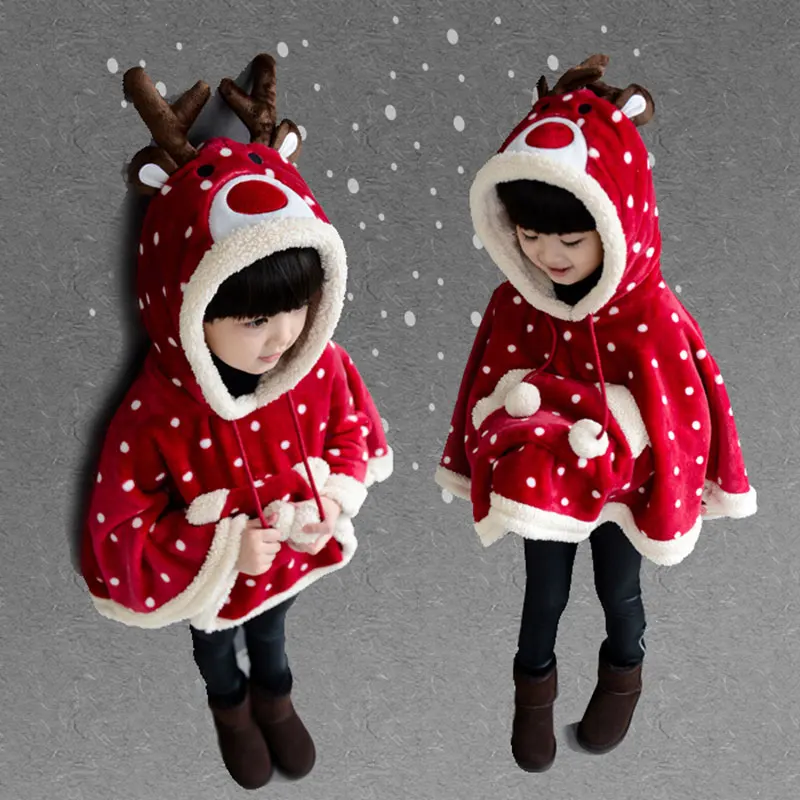 Christmas cape shawl baby girl winter clothes girls cloak thickened polka dots elk toddler jackets | Детская одежда и обувь