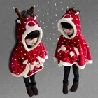 Рождественская накидка, шаль, зимняя одежда для маленьких девочек, накидка для девочек, утепленные куртки в горошек с оленем для маленьких девочек