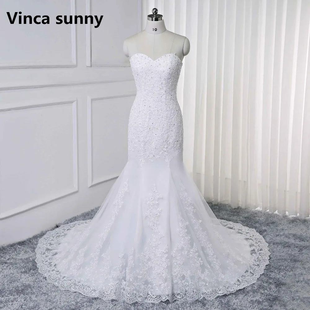 

vinca sunny Vestidos De Noiva Sirena 2021 Sweetheart Backless Wedding Dress Sexy Applique Lace Bridal Gowns robe mariage