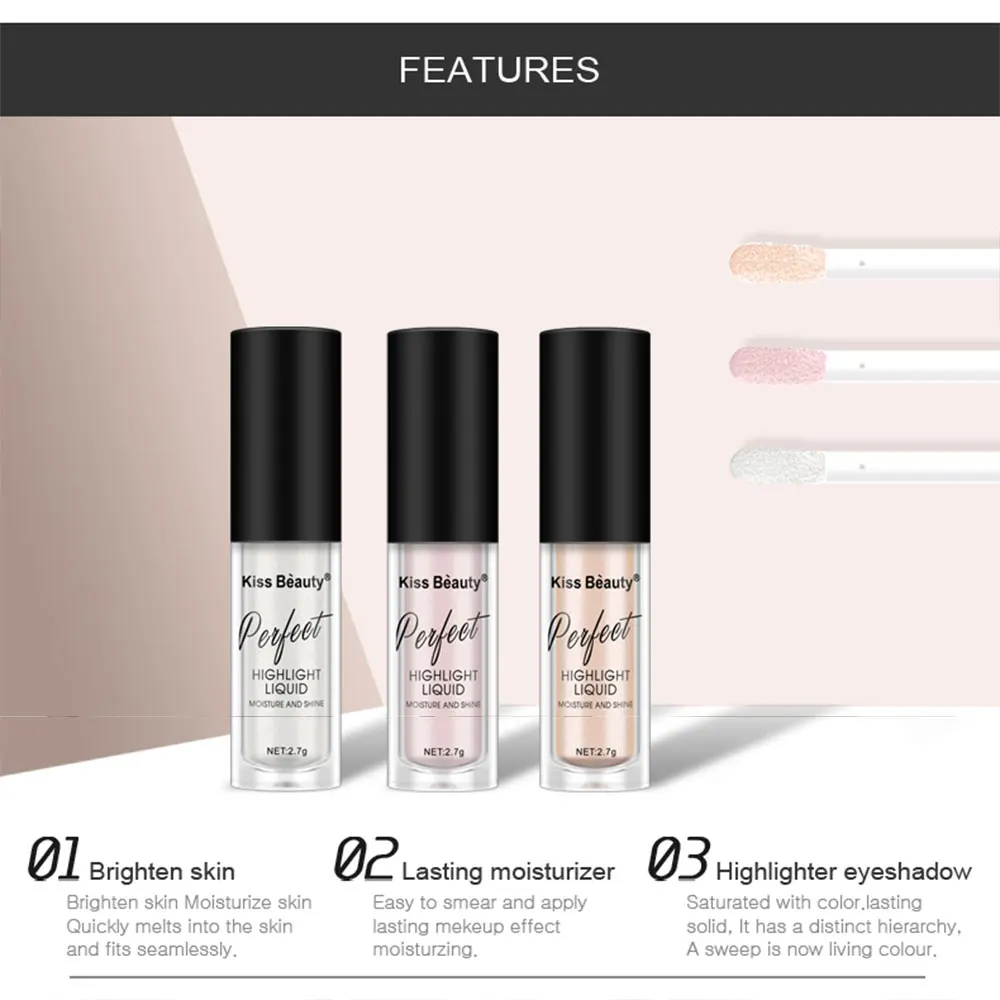 Жидкий хайлайтер 3 цветов для макияжа консилер Шиммер набор лица блестящая пудра