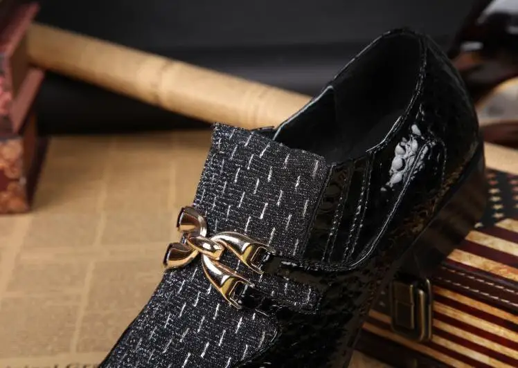 Slip-on Pointed toes Oxfords Genuine Leather Men's Dress Shoes Patchwork Polka Dot Metal Buckle Height Increasing Smart Casual | Обувь
