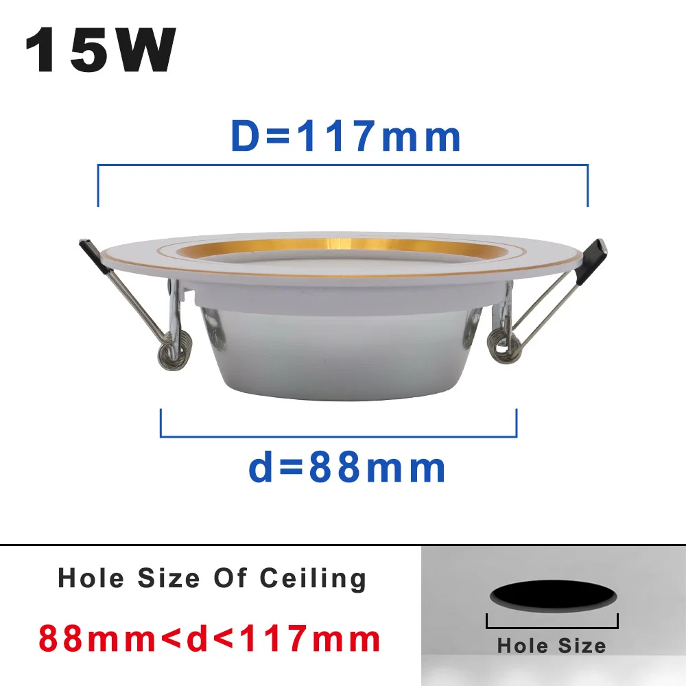 15W Gold 220V Светодиодный светильник круглая утапливаемая 5 Вт, 9 Вт, 12 Вт, 15 Вт, 18 Вт, белый/теплый белый Светодиодный точечный светодиодный светильник лампы для Спальня Кухня столовая - Испускаемый цвет: 15W Gold