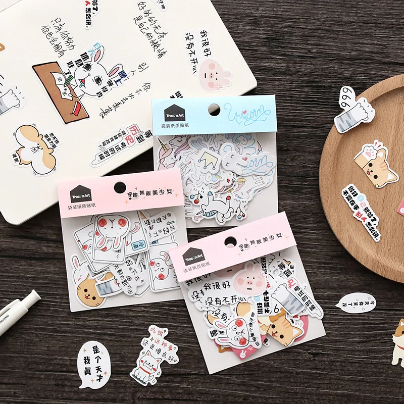 30pcs Lovely Cartoon Unicorn Sticker Package Cute Rabbit Cat Invincible Beautiful Girl DIY Diary Decoration Stickers Kids Gift | Канцтовары